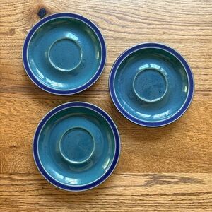 Vintage Denby Metz handcrafted saucers- set of 3- made in England- green & blue